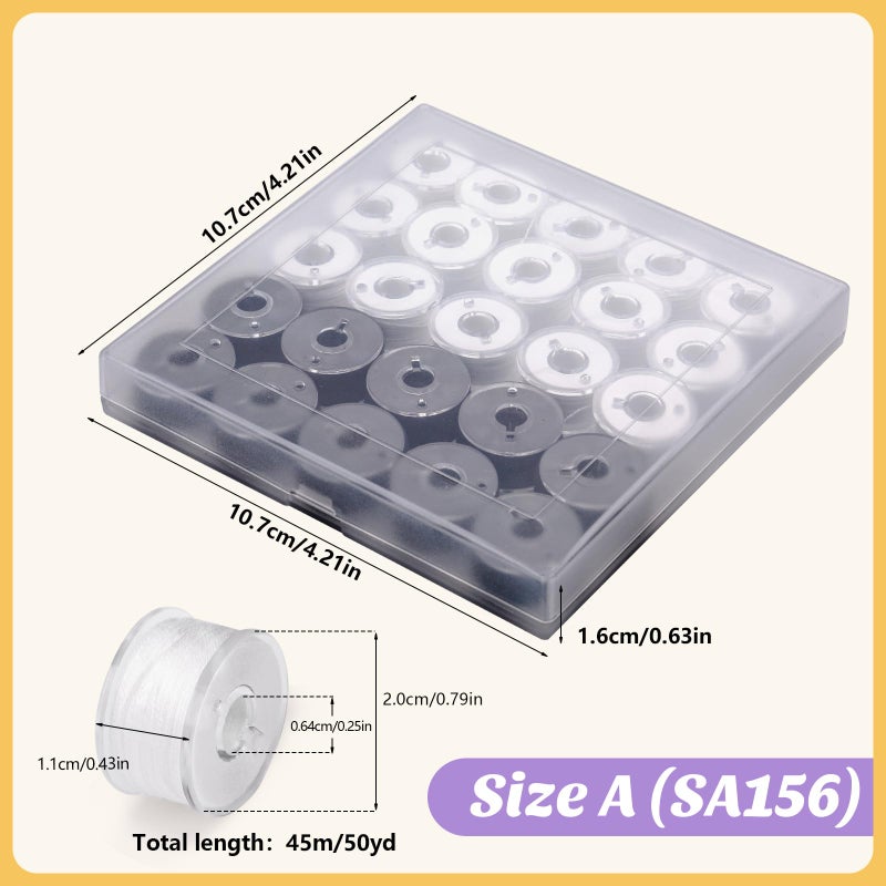 UzecPk Sewing Thread Kit, 25 Pcs Bobbins for Sewing Machine, Embroidery Bobbin Thread Size A SA156 Sewing Machine Threads for Embroidery and Sewing Machines DIY 50yds/Spool (White/Black) - Image 2